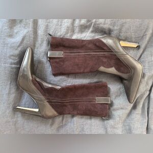 Manolo Blahnik Brown Suede Leather Mid Calf Heeled Boots